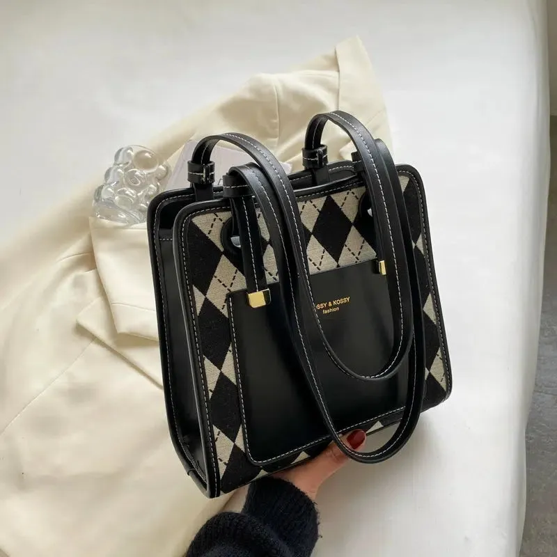 Bunny Keychain Argyle Pattern Tote Bag