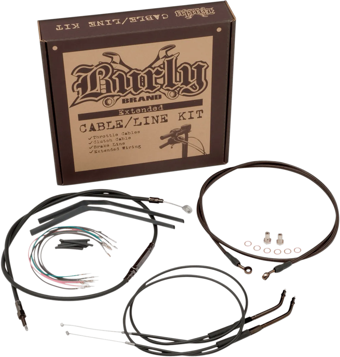 Burly Brand B30-1010 Extended Cable/Brake Line Kit for 14in. Ape Handlebars - Black Vinyl