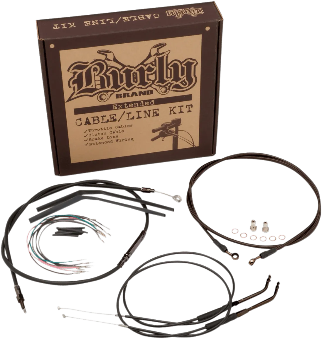 Burly Brand B30-1121 Extended Cable/Brake Line Kit for 12in. Ape Handlebars - Black Vinyl