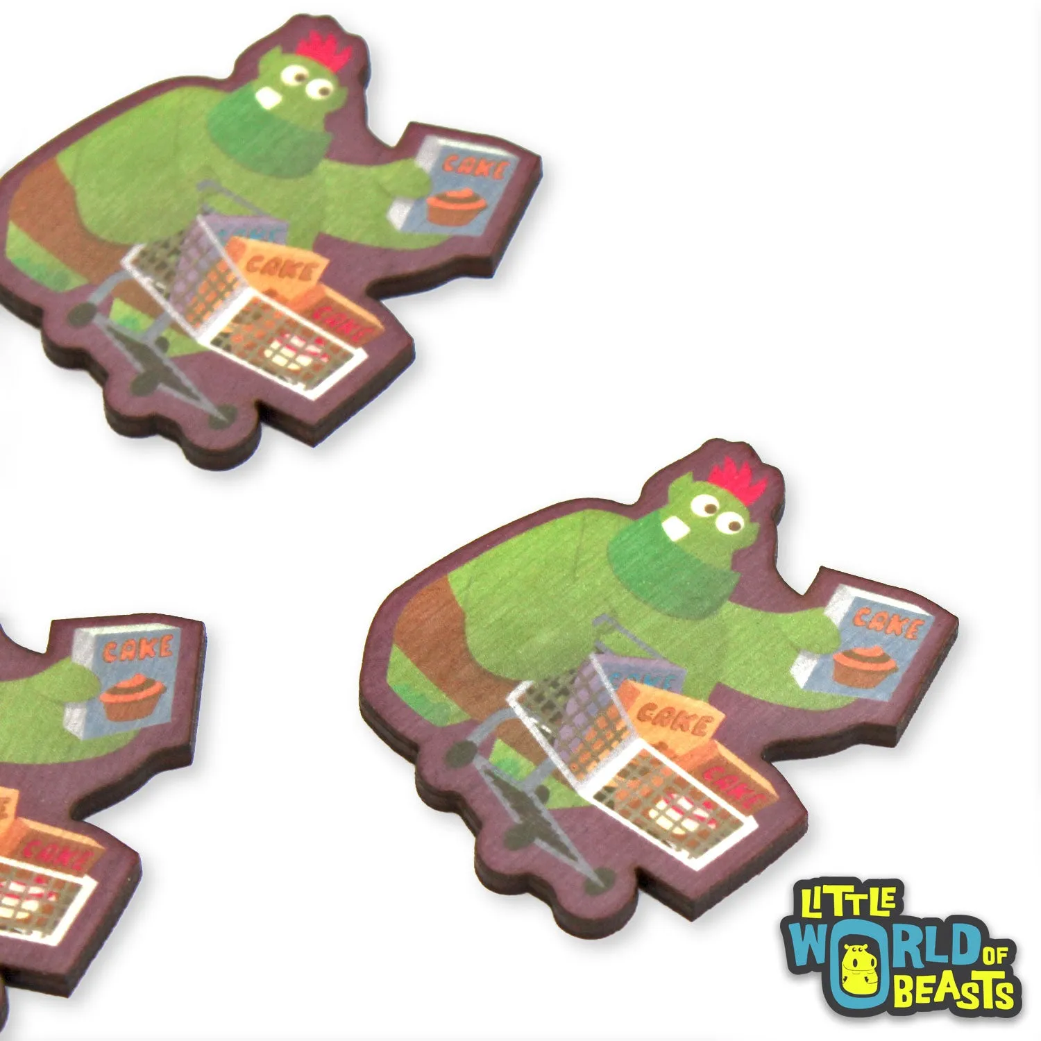 Cake Troll Goes to Market - Mundane Monster Wooden Pin