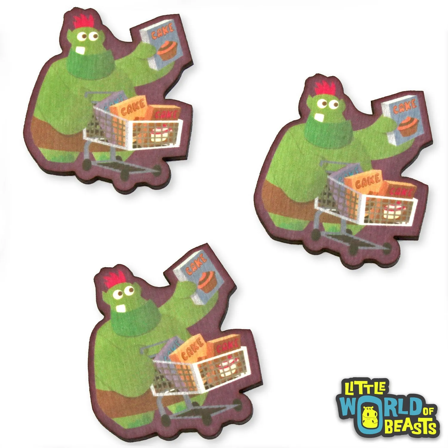 Cake Troll Goes to Market - Mundane Monster Wooden Pin
