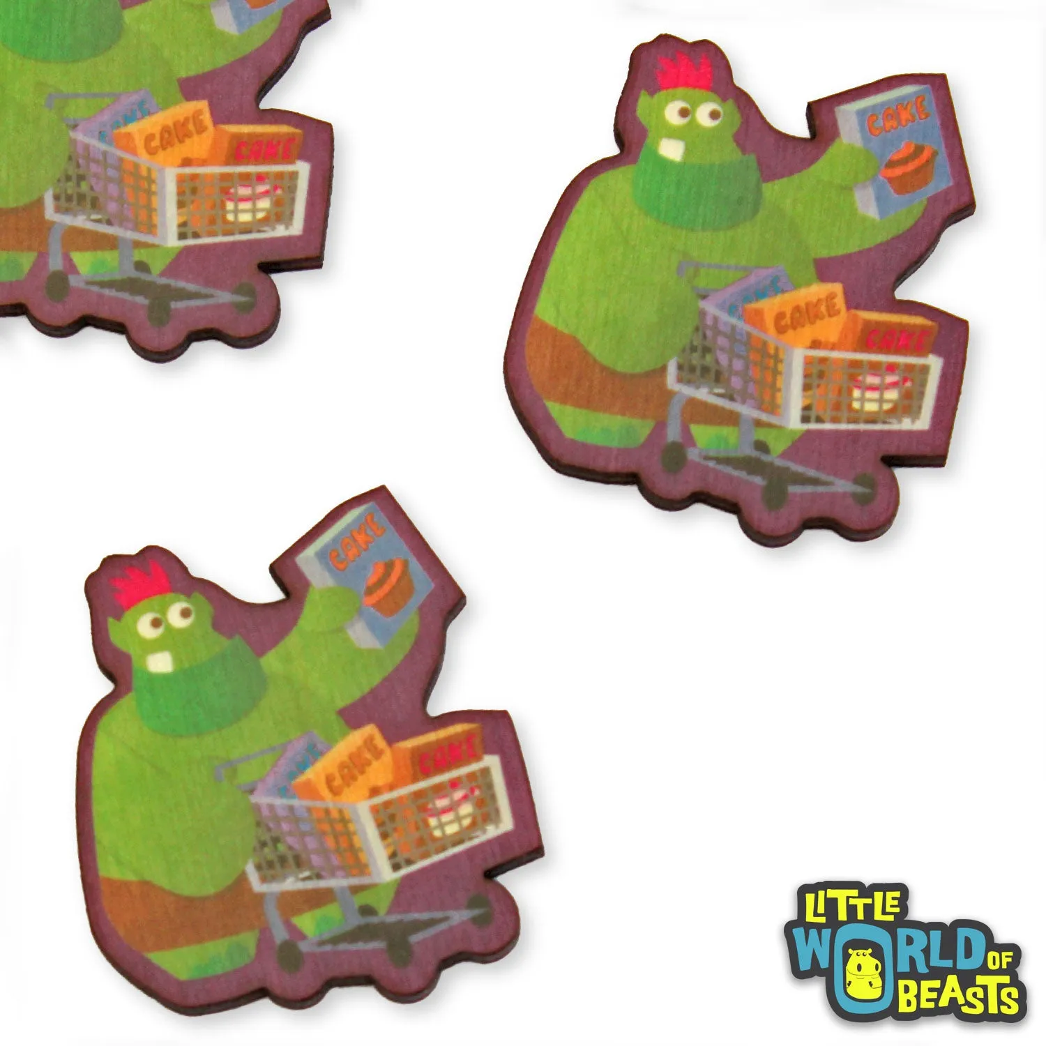 Cake Troll Goes to Market - Mundane Monster Wooden Pin