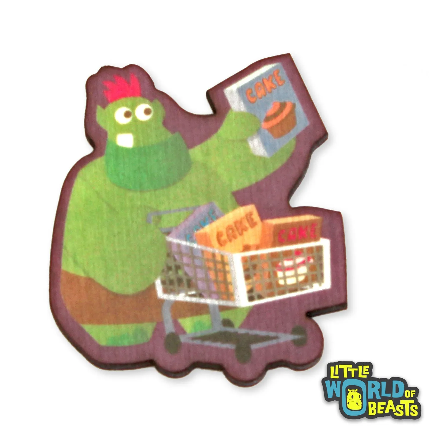 Cake Troll Goes to Market - Mundane Monster Wooden Pin