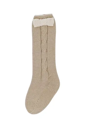 Camel & Cream Knee High Bow Socks