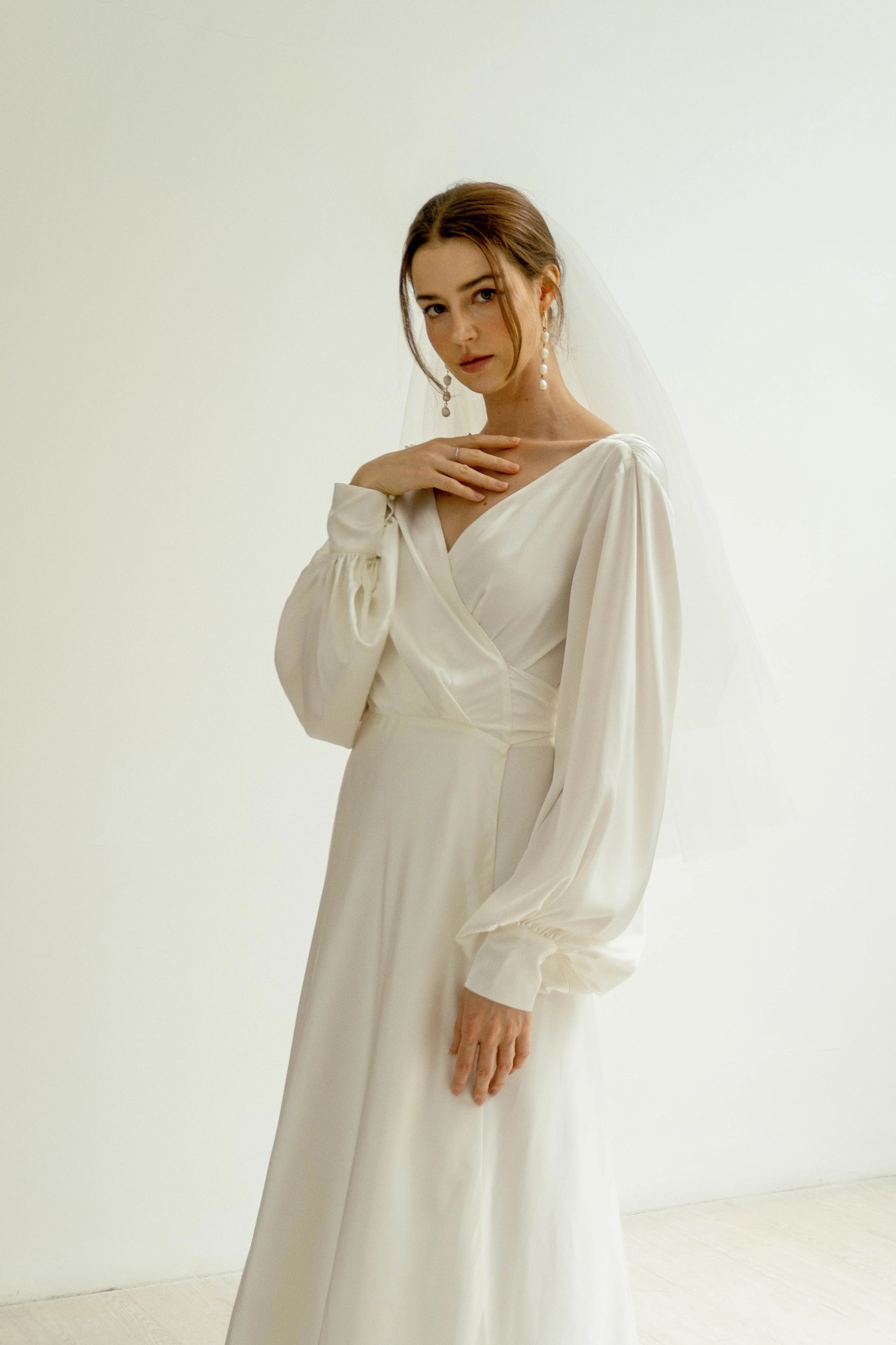 Cameron Balloon Sleeves Wrap Dress With Train