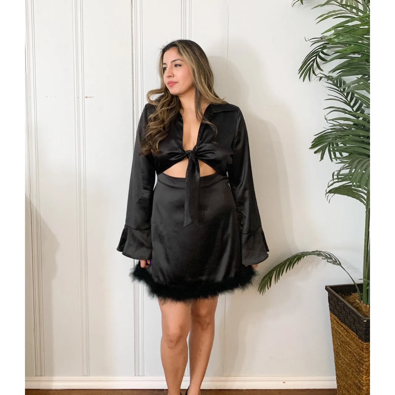 Catch Your Attention Satin Dress - Black
