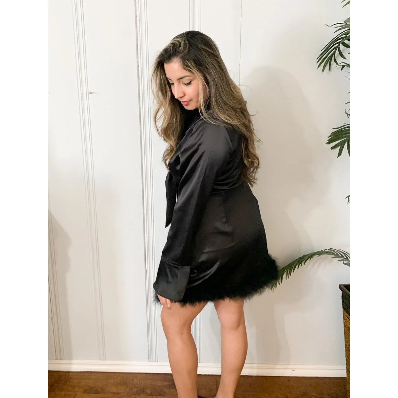 Catch Your Attention Satin Dress - Black