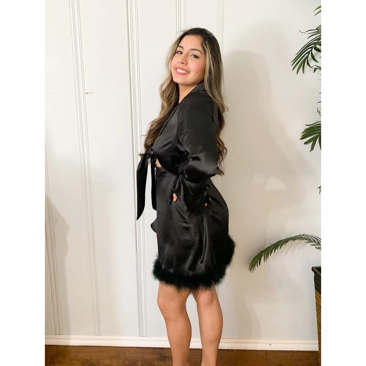 Catch Your Attention Satin Dress - Black