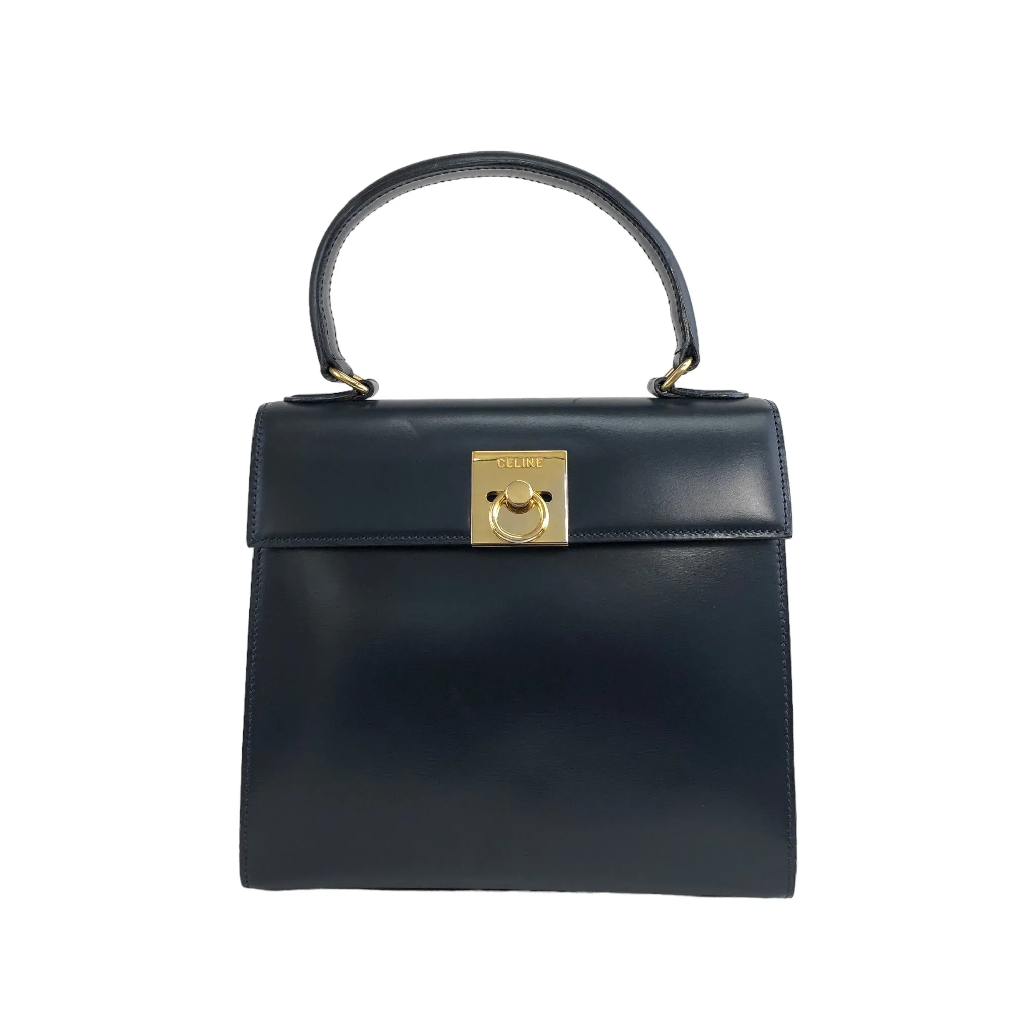 CELINE Gancini  Leather Handbag Navy Vintage  nacb6t