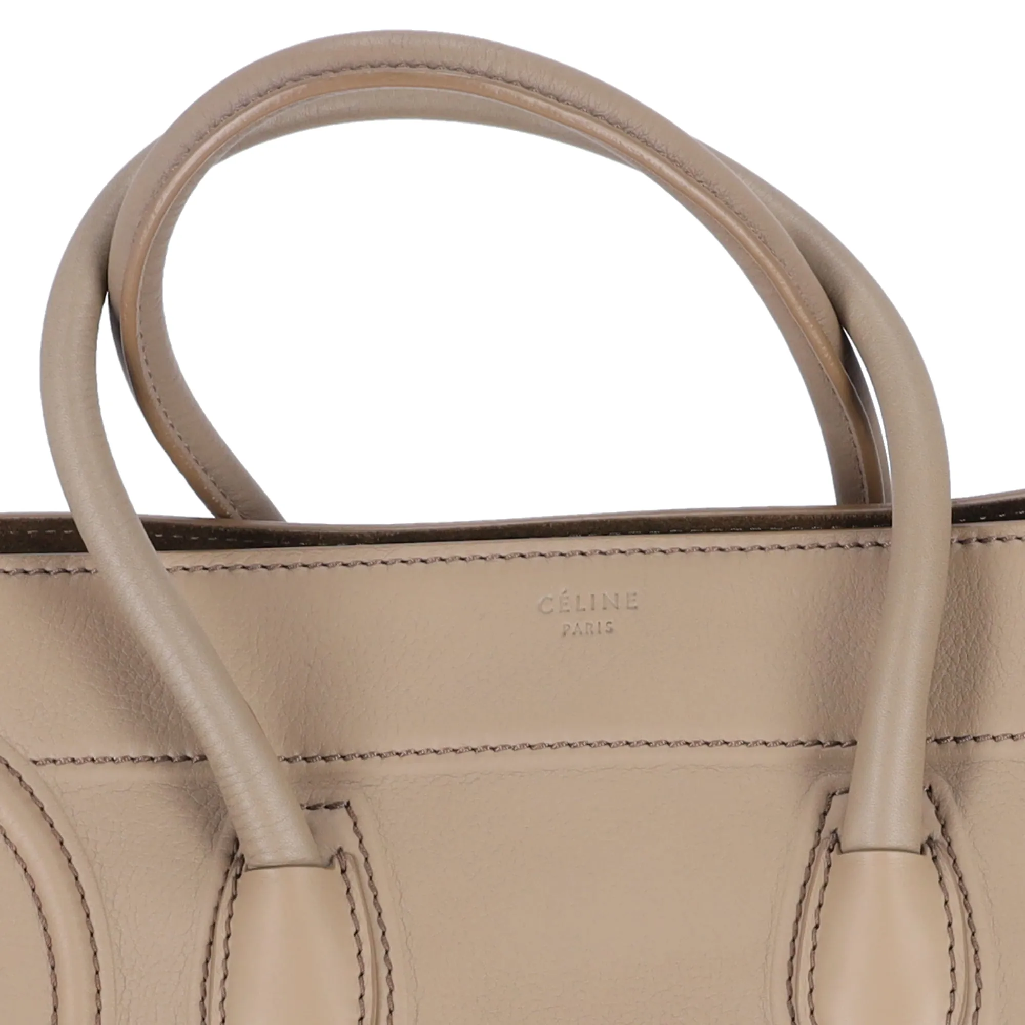 CELINE Luggage Small Square Phantom Tote Bag Beige Leather