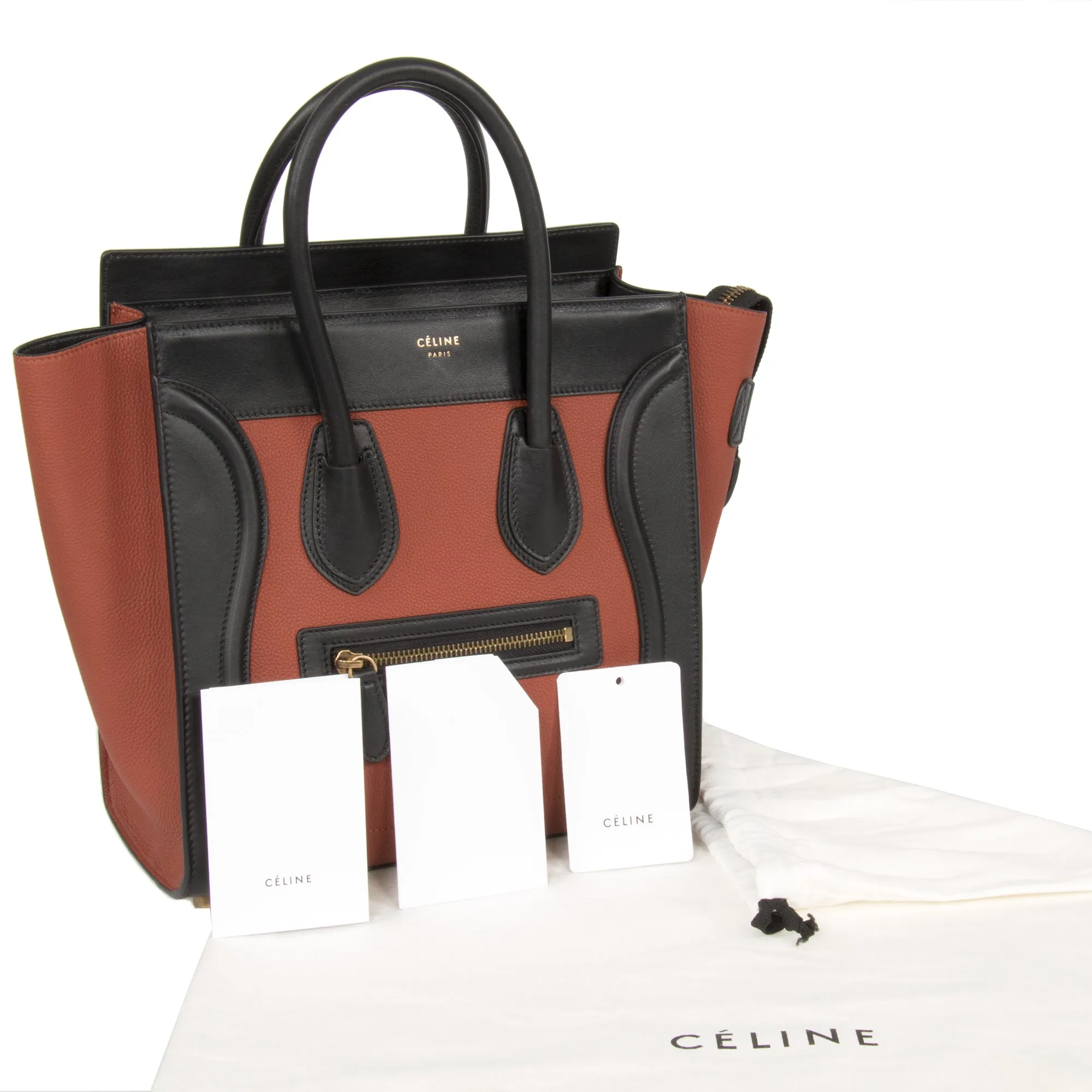Celine Micro Luggage Leather Bag | Tri-Color Black w/ Gold Hardware