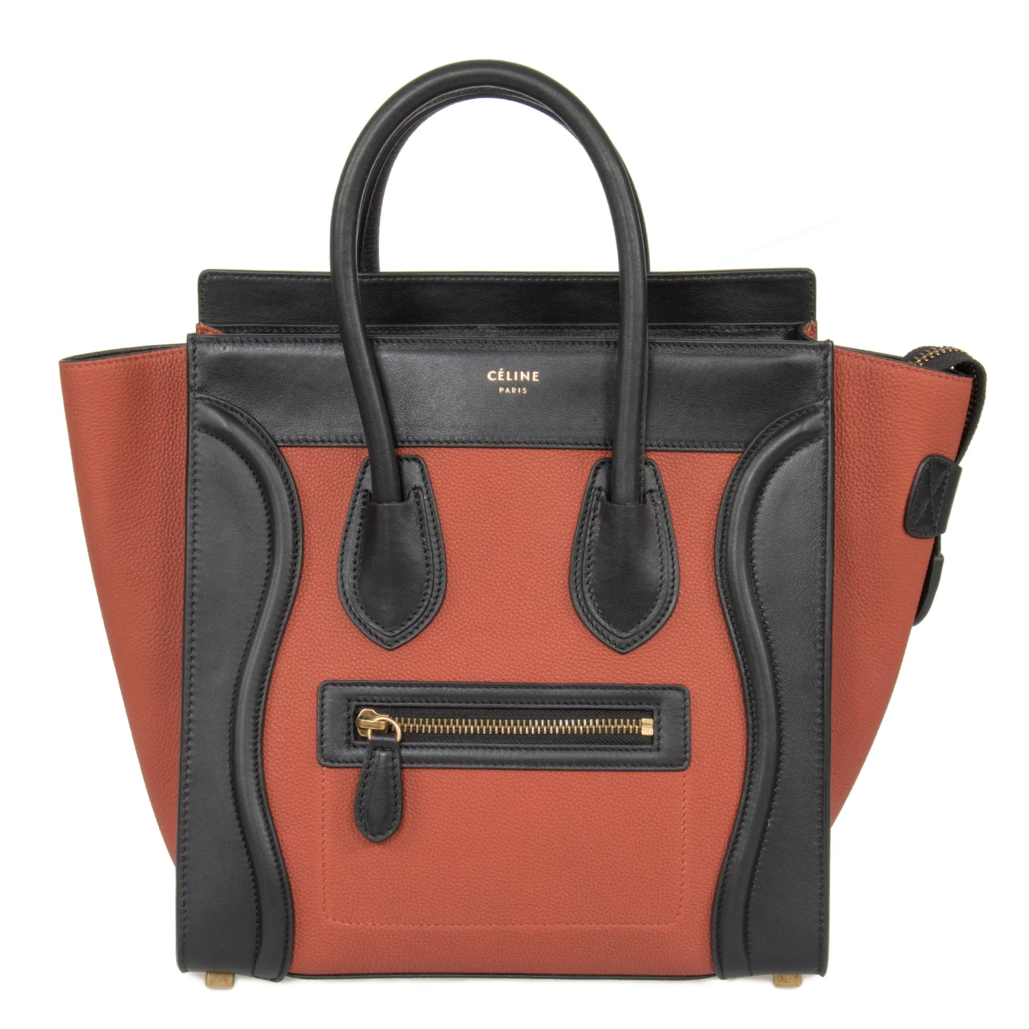 Celine Micro Luggage Leather Bag | Tri-Color Black w/ Gold Hardware