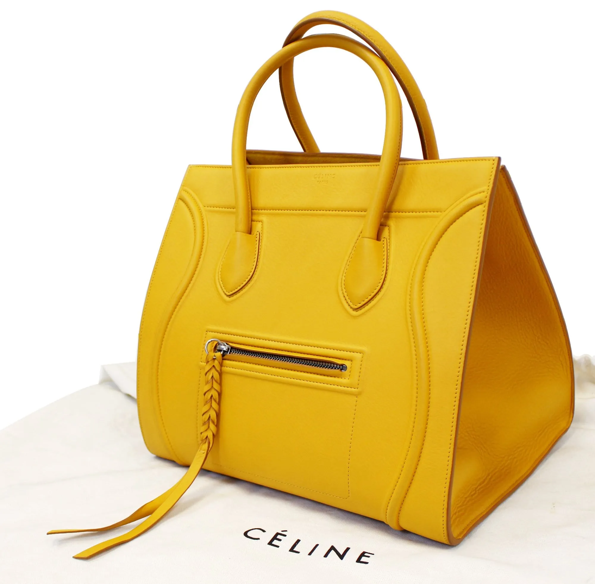 Celine Yellow Leather Medium Phantom Luggage Tote Bag