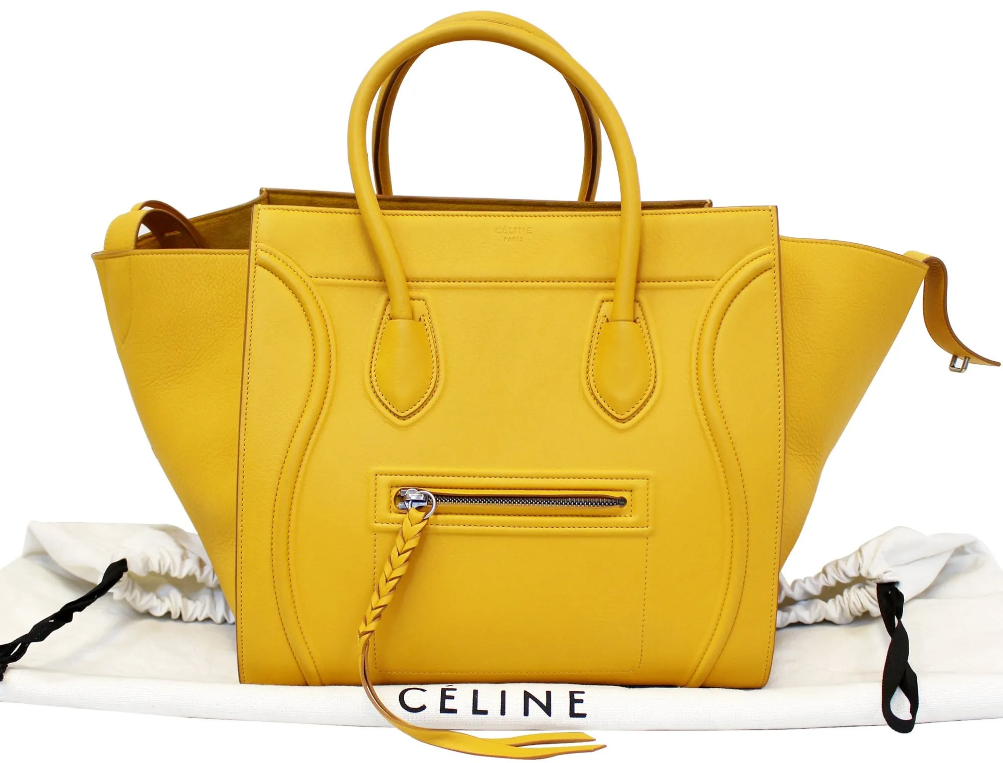 Celine Yellow Leather Medium Phantom Luggage Tote Bag