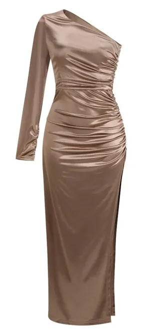 Champage One Shoulder Slit Dress