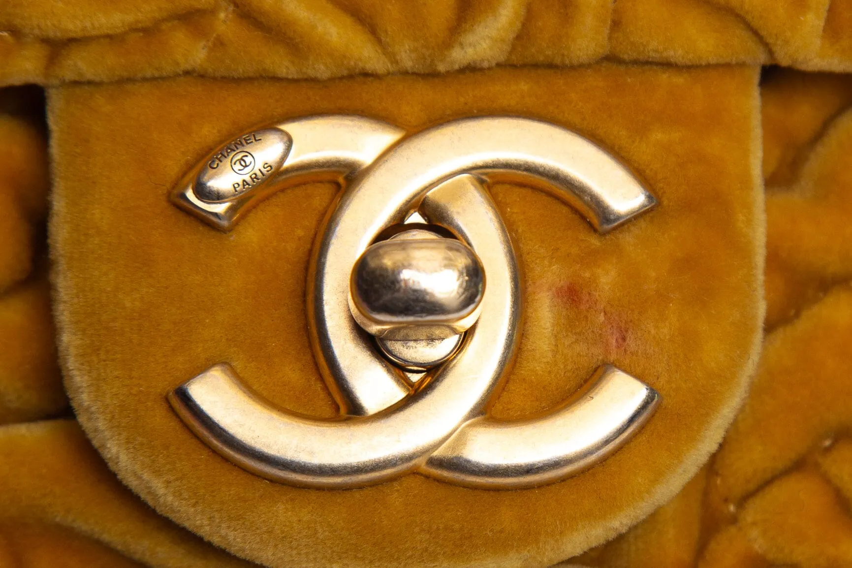 Chanel 2021 Yellow Velvet Camellia Mini Flap Handbag