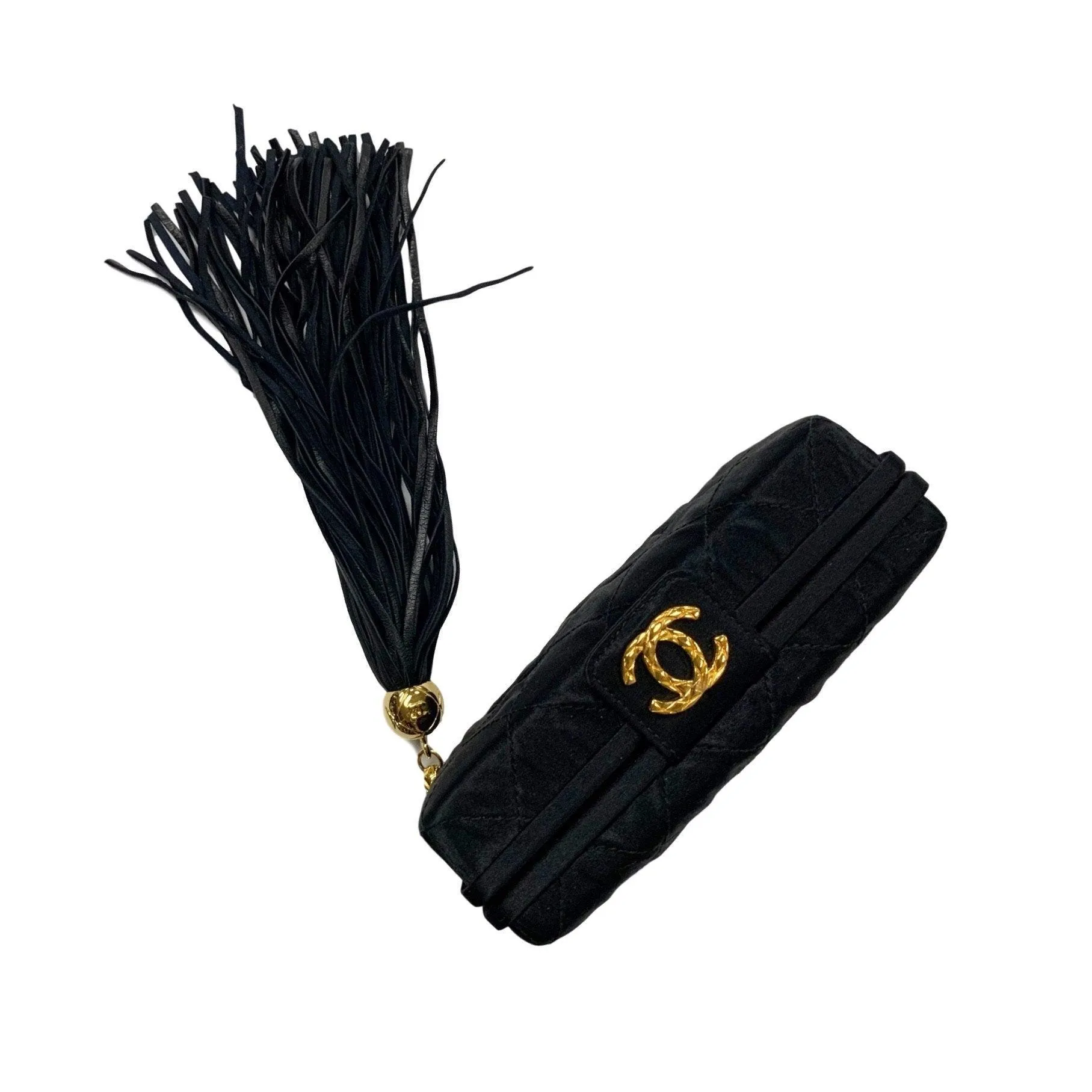 Chanel Black Satin Tassel Mini Box Clutch