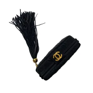 Chanel Black Satin Tassel Mini Box Clutch