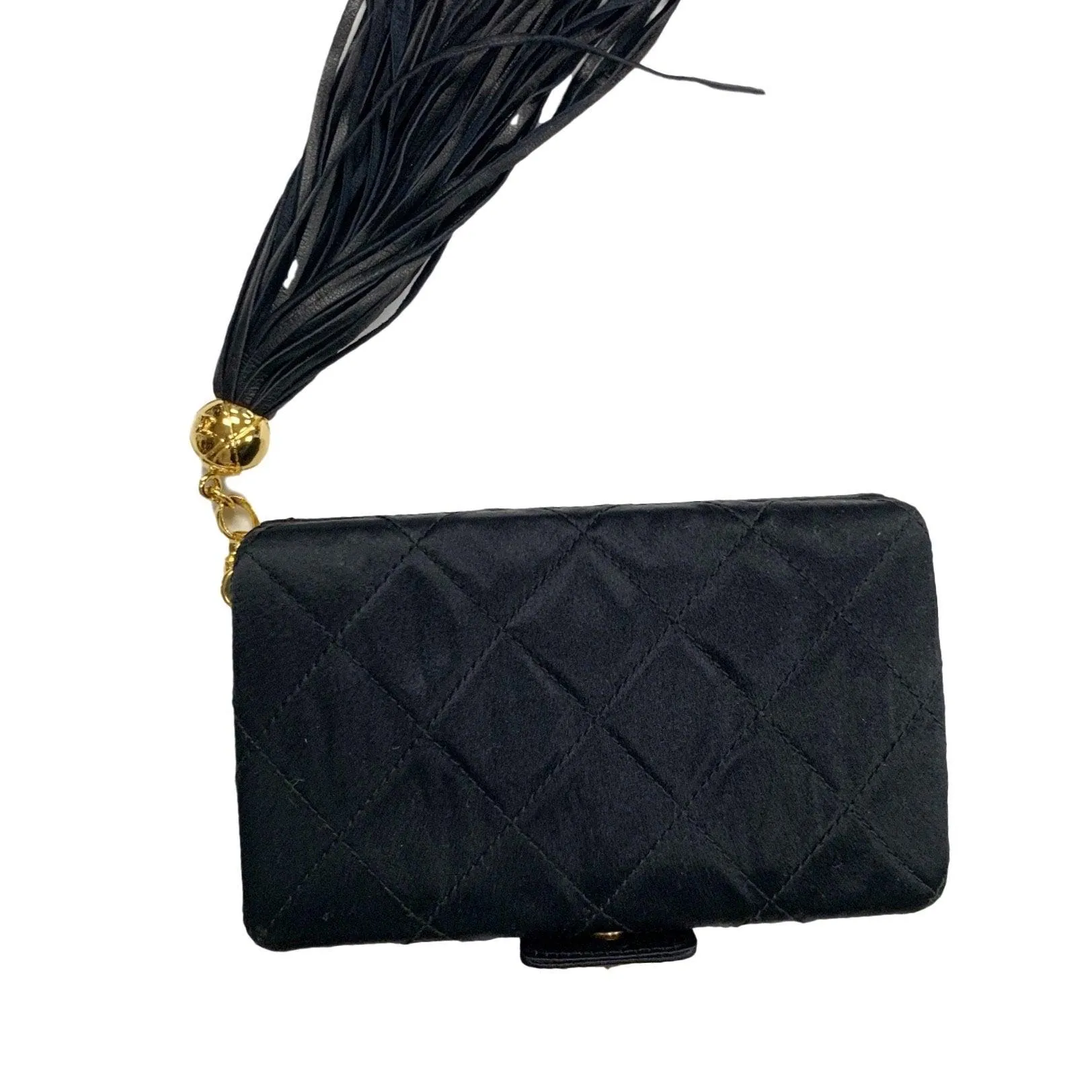 Chanel Black Satin Tassel Mini Box Clutch