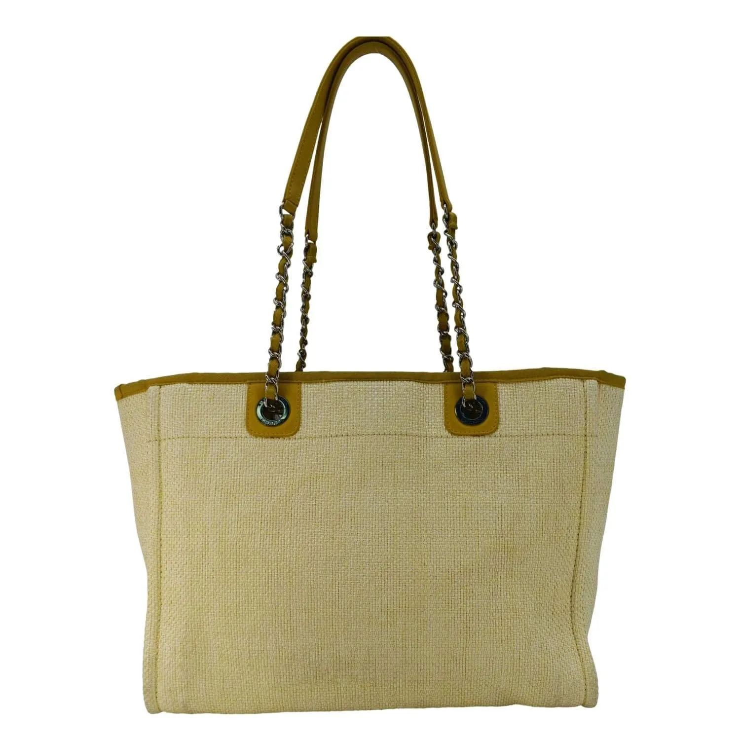 CHANEL Deauville Straw Raffia Tote Bag Yellow