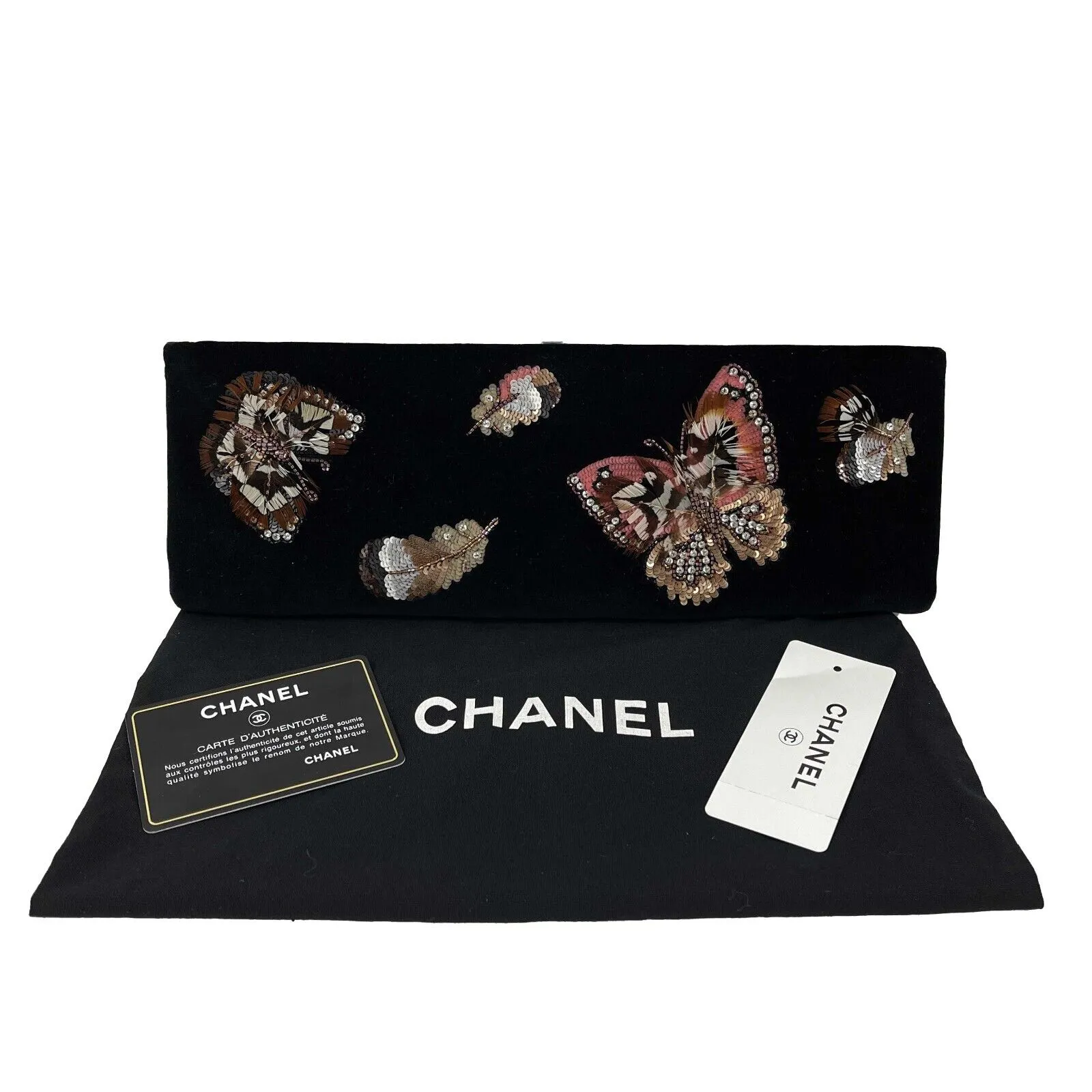 CHANEL - NEW 2015 Velvet Embellished Butterfly Minaudiere Black CC Clutch
