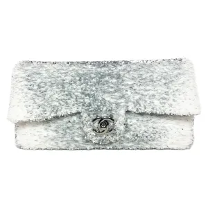 Chanel White Silver Sequin Flap Bag