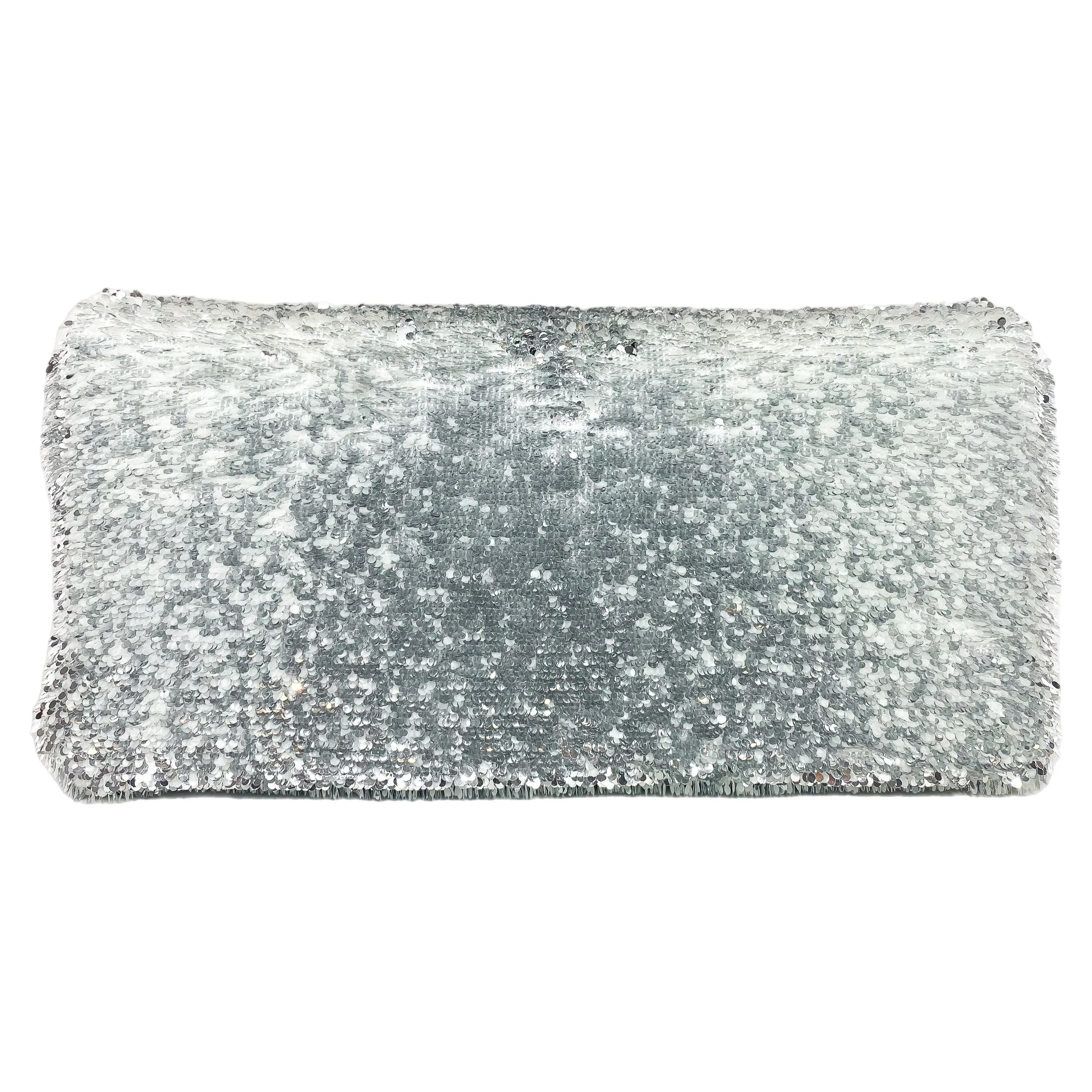 Chanel White Silver Sequin Flap Bag