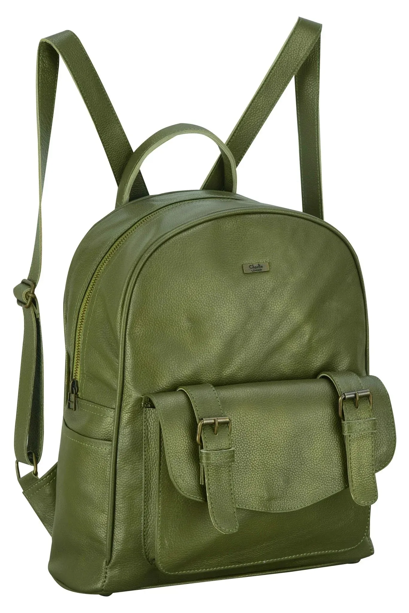 Charlie London One Pocket Classic Leather DayPack Backpack