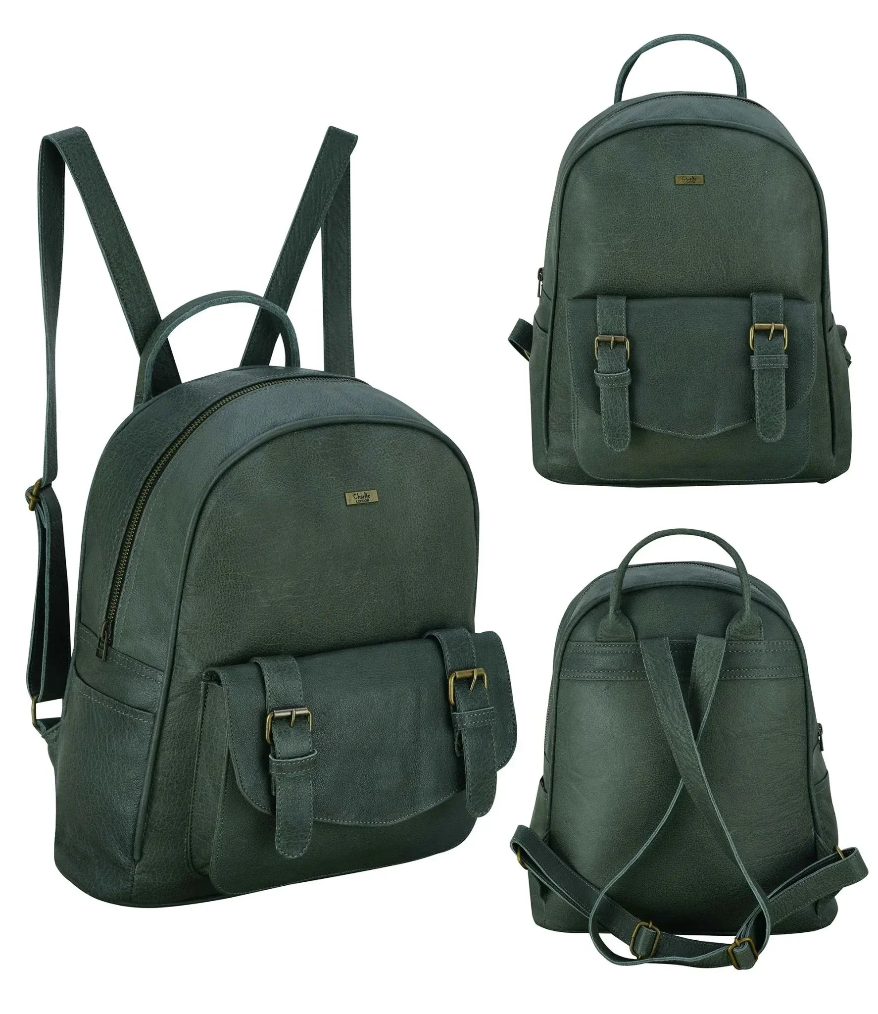 Charlie London One Pocket Classic Leather DayPack Backpack