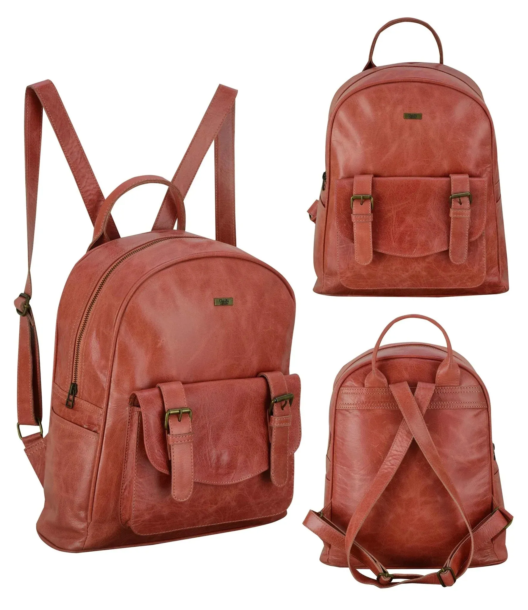 Charlie London One Pocket Classic Leather DayPack Backpack