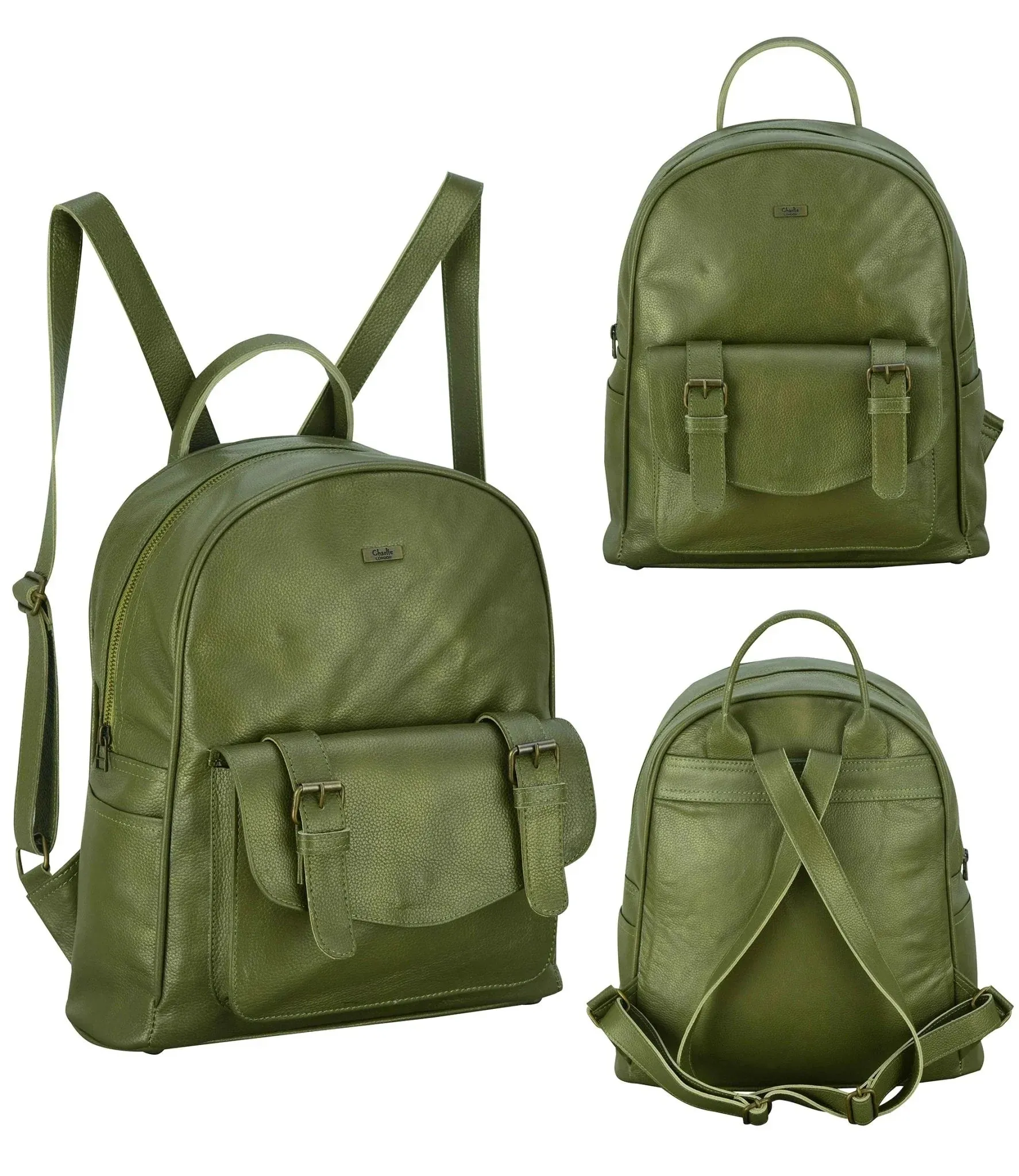 Charlie London One Pocket Classic Leather DayPack Backpack