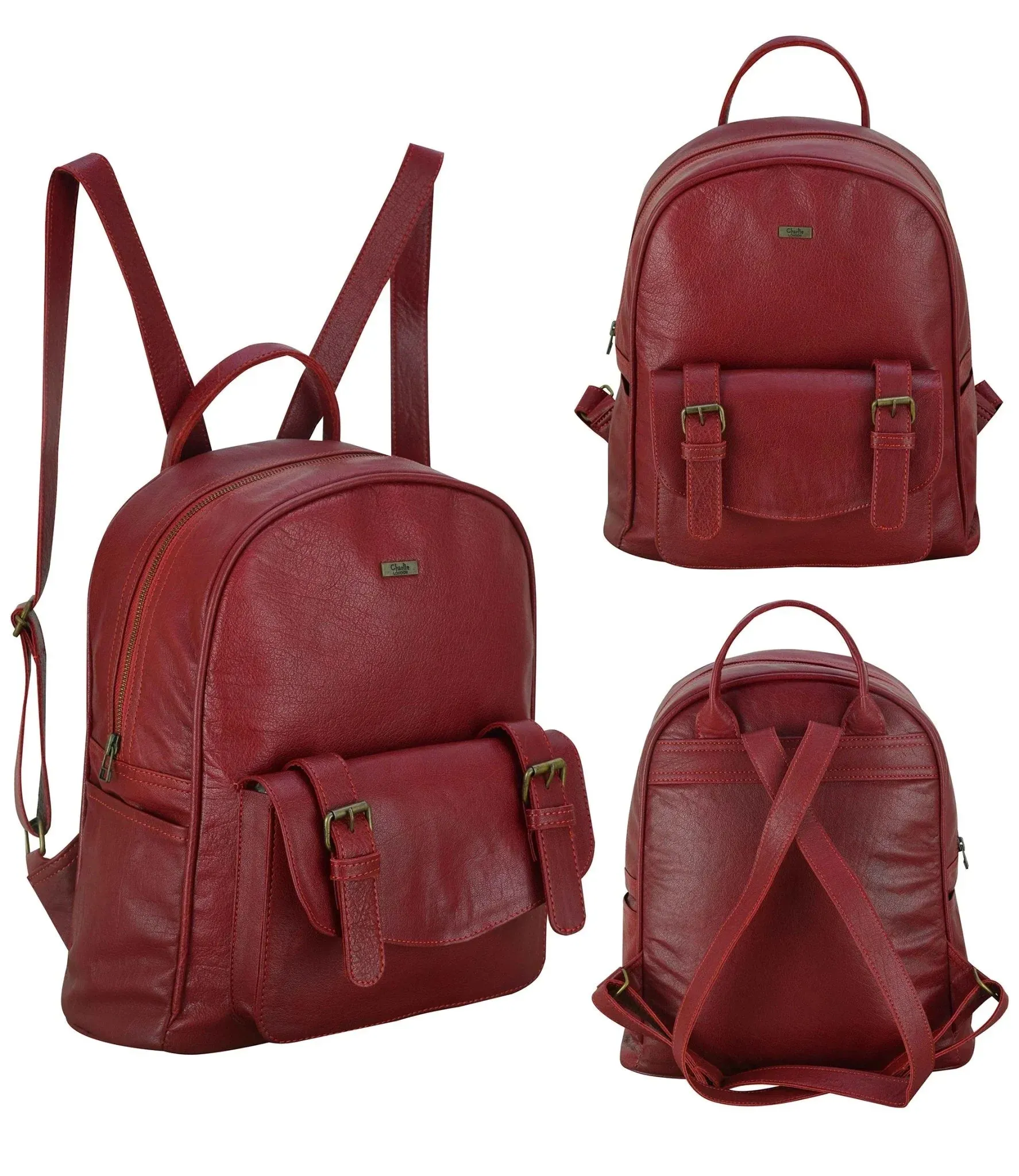 Charlie London One Pocket Classic Leather DayPack Backpack