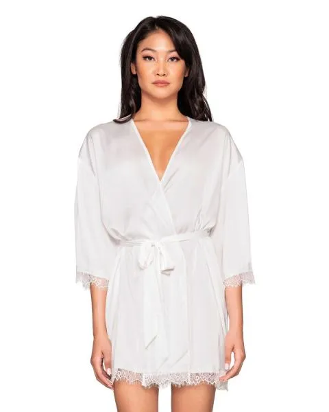 Charmeuse Robe with Attached Belt and "Mrs." Back Detail - White -