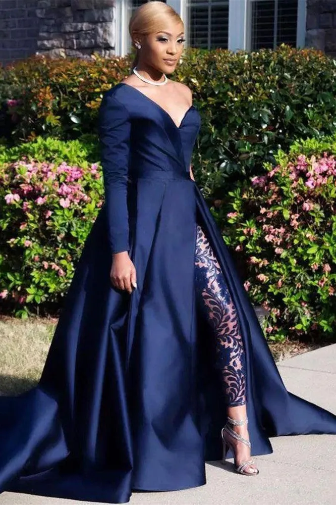 Chic Asymmetric One Shoulder Satin Floor Length Party Dress With Lace Trousers