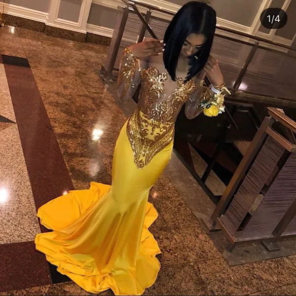 Chic Bandeau Applique Satin Off Shoulder Long Sleeves Mermaid Slim Prom Party Gown