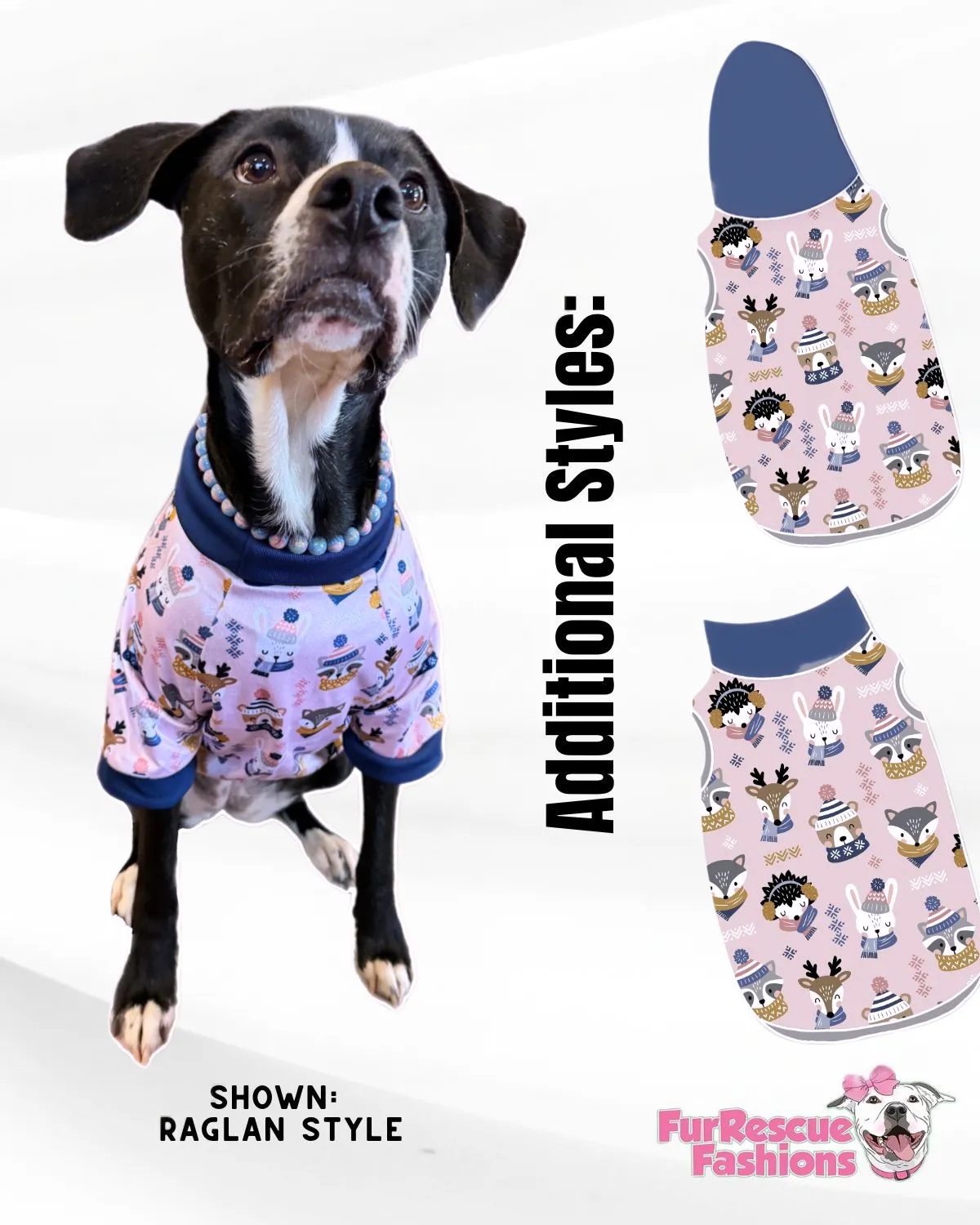 Chilly Critter Crew - Dog Pajama with Navy Neck & Trim/Sleeves
