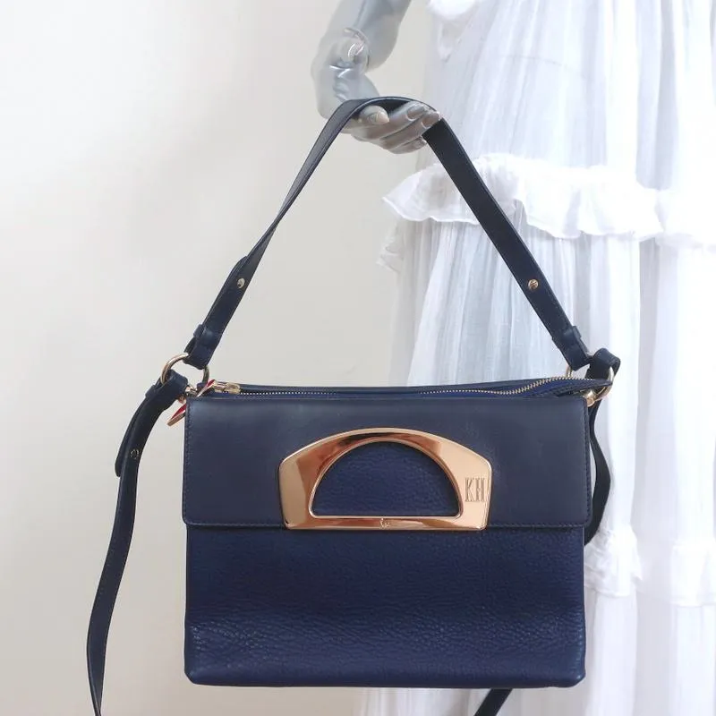 Christian Louboutin Passage Messenger Bag Navy Pebbled Leather Shoulder Bag