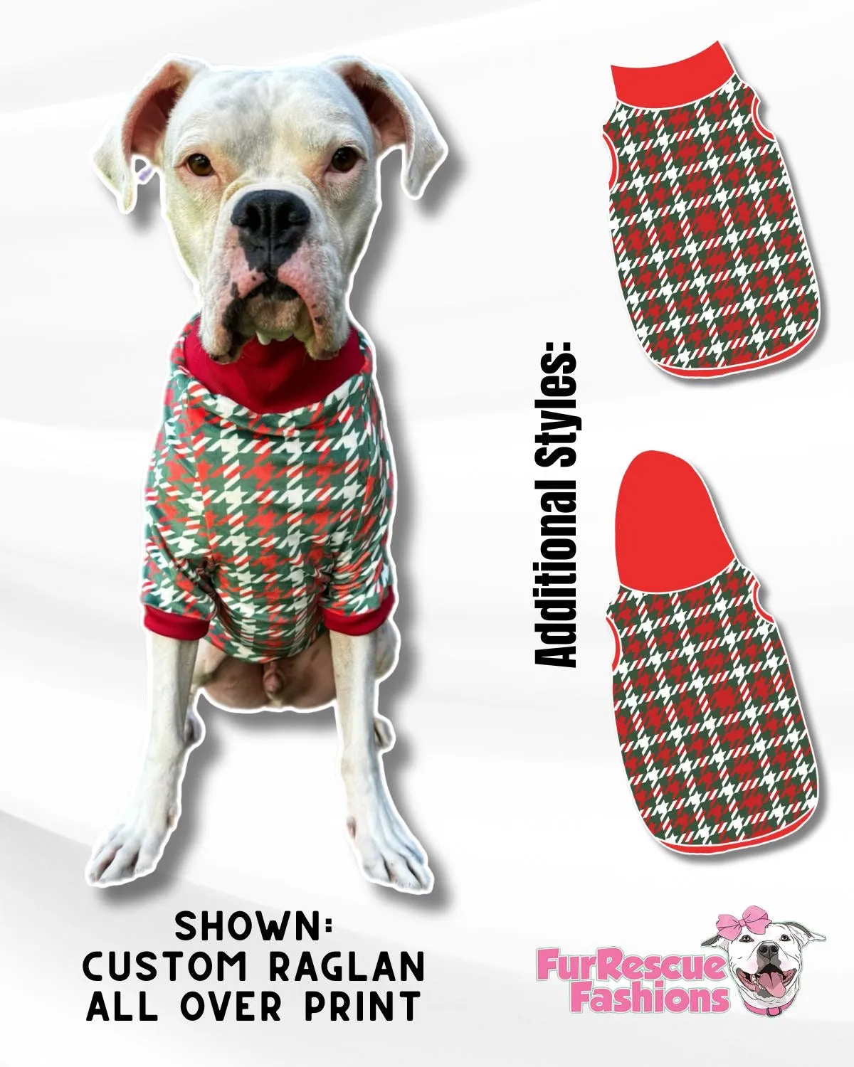 Christmas Houndstooth Dog Pajama with Red Neck & Trim/Sleeves