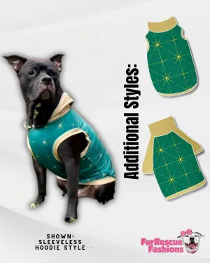 Christmas Sparkle - Dog Pajama with Gold Neck & Trim/Sleeves