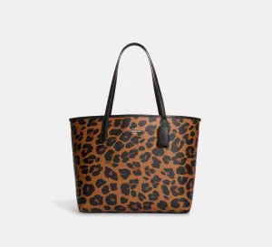 City Tote With Leopard Print And Signature Canvas Interior