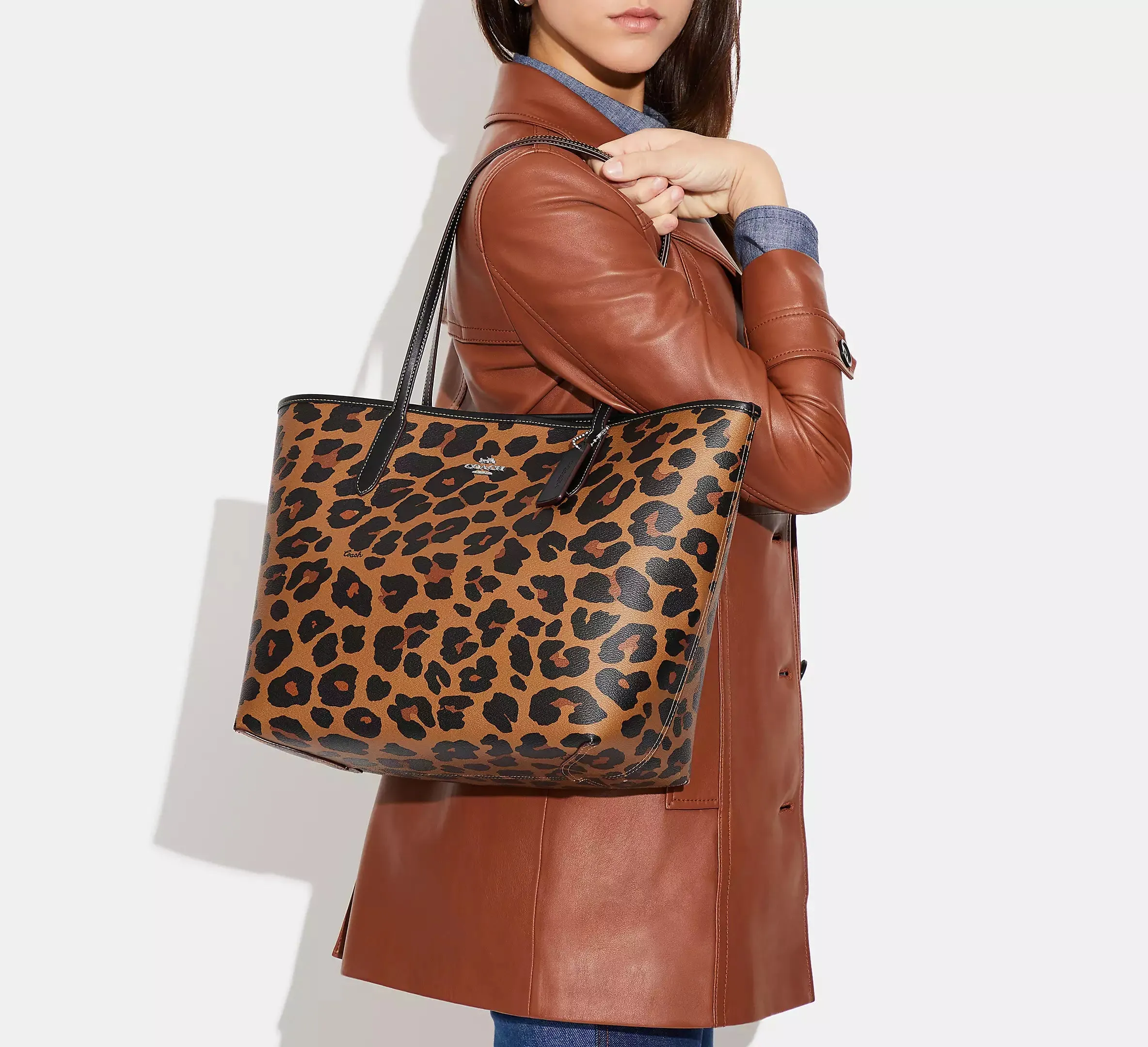 City Tote With Leopard Print And Signature Canvas Interior