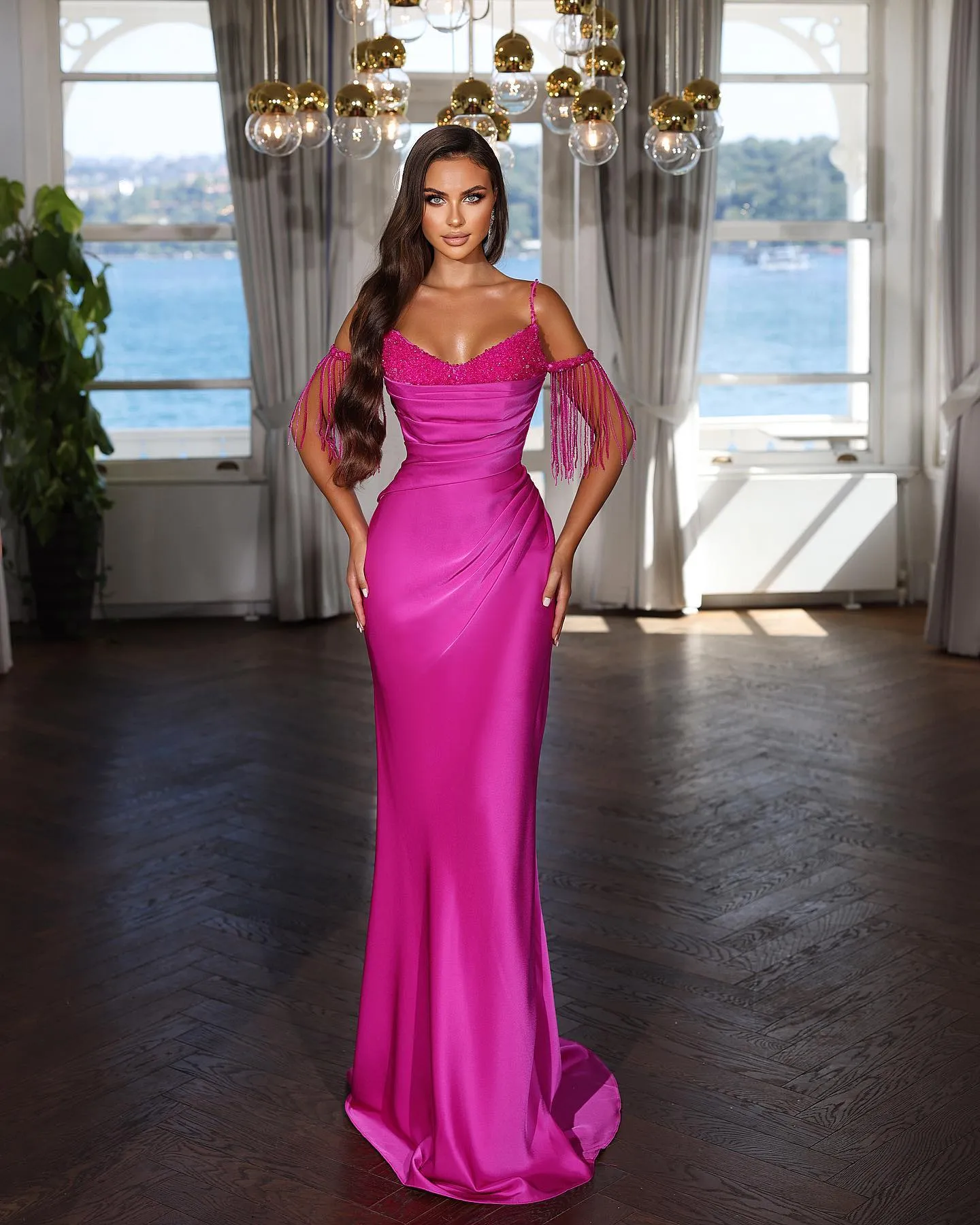 Classic Spaghetti Straps Mermaid Evening Dress with Beads