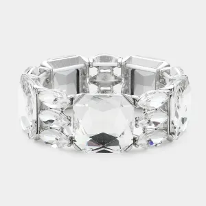 Clear Rectangle and Marquise Stone Stretch Evening Bracelet  | Chunky Bracelet |  623728