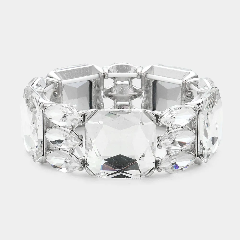 Clear Rectangle and Marquise Stone Stretch Evening Bracelet  | Chunky Bracelet |  623728