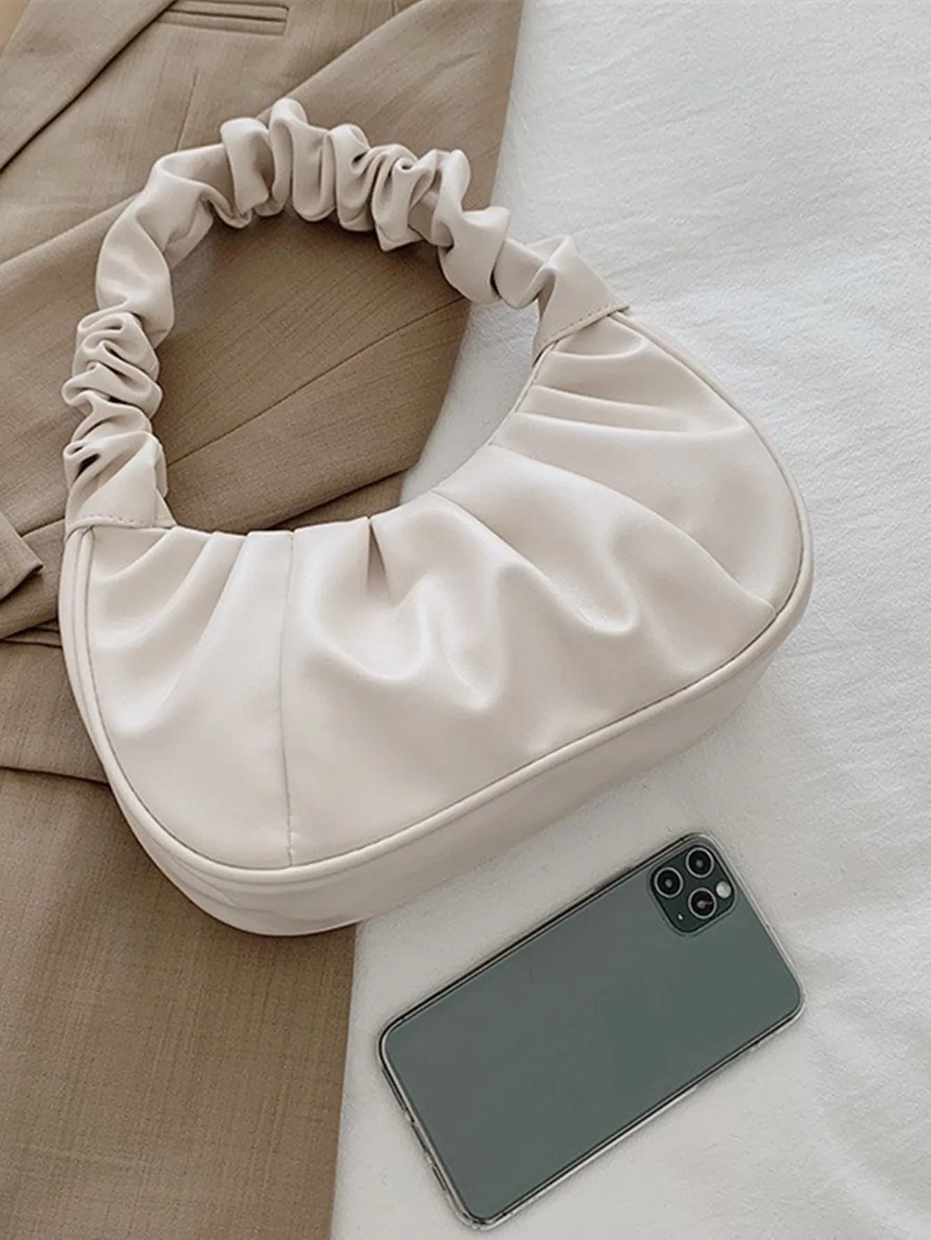 Cloud Pleated Solid Color One-Shoulder Bag