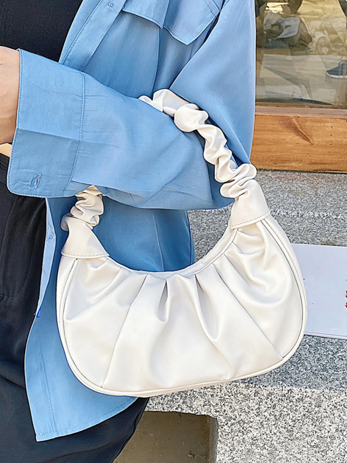 Cloud Pleated Solid Color One-Shoulder Bag
