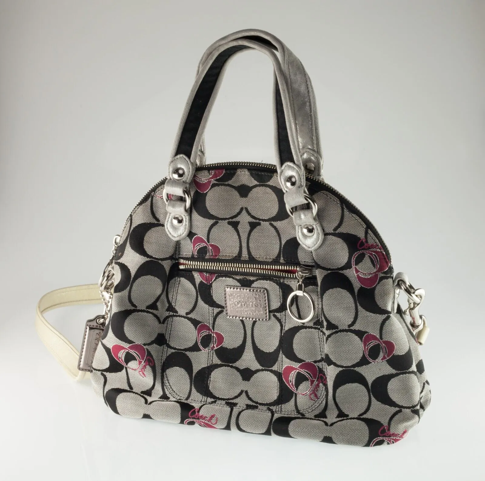 Coach CC Canvas Poppy Signature Red Hearts Medium Tote Bag