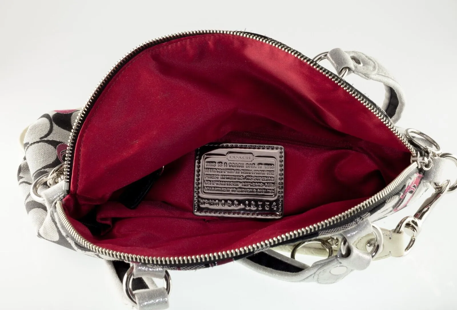 Coach CC Canvas Poppy Signature Red Hearts Medium Tote Bag