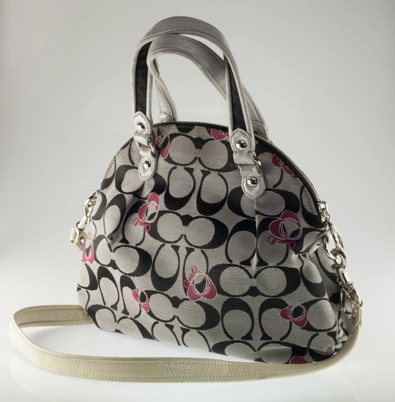 Coach CC Canvas Poppy Signature Red Hearts Medium Tote Bag