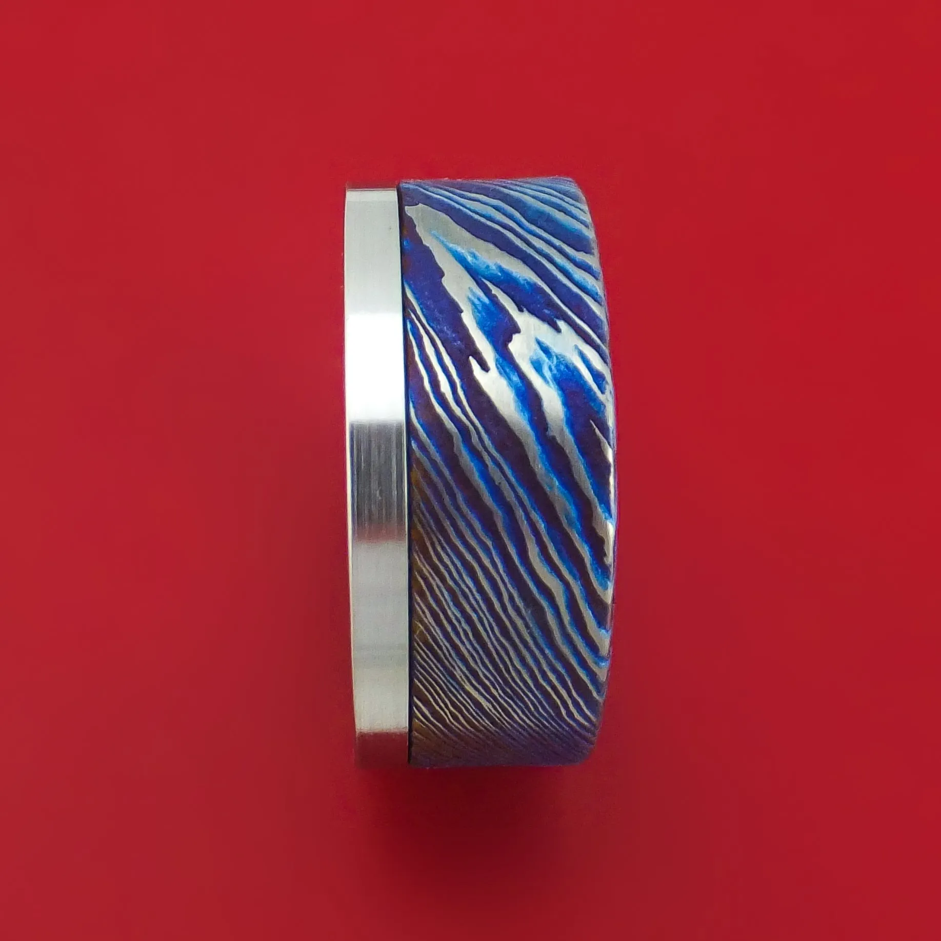 Cobalt Chrome and Kuro-Ti Twisted Titanium Etched and Heat-Treated Ring Custom Made Band